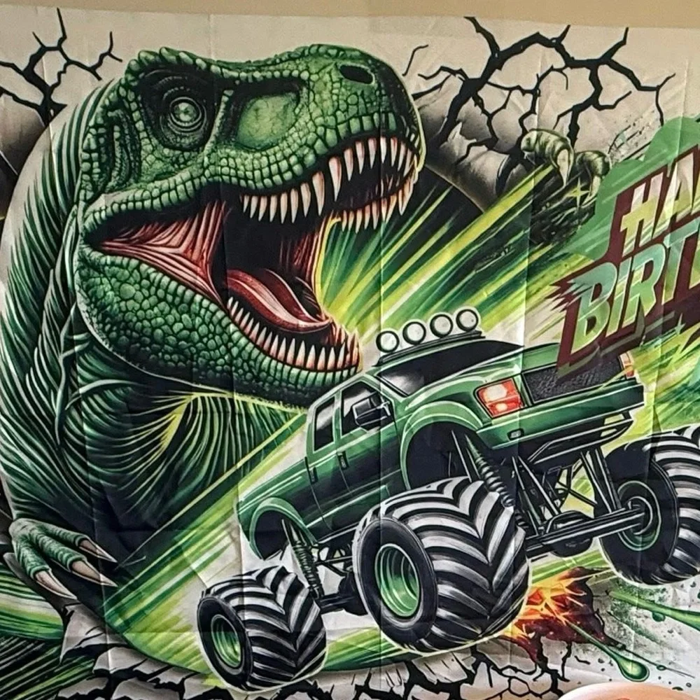 6 for $10 Large dinosaur monster truck birthday backdrop